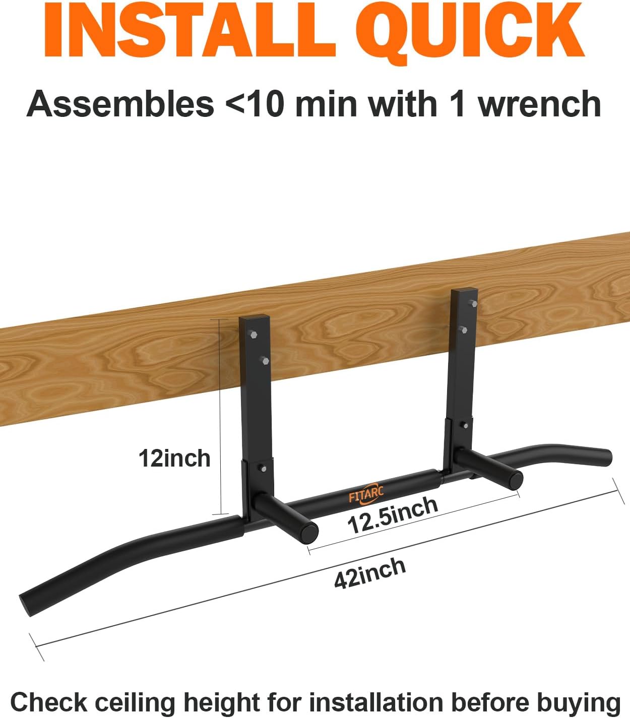 Fitarc Joist Mount Pull Up Bar - Heavy Duty Steel Ceiling Chin Up Rack for Home Gym