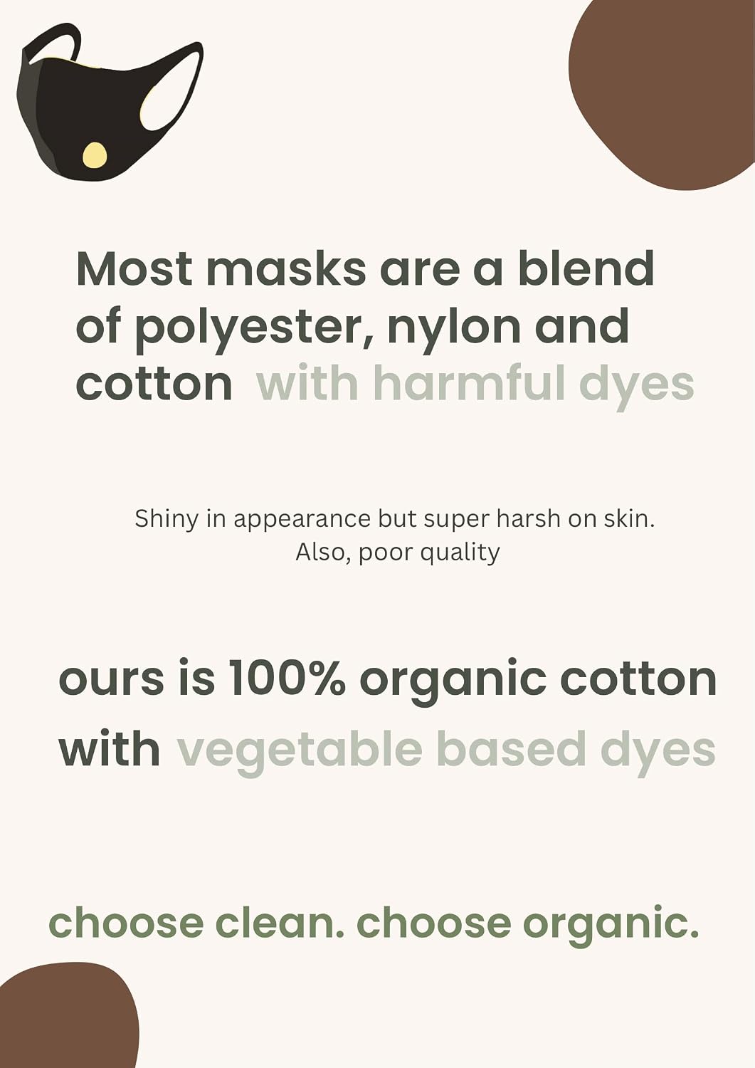 Cotton Face Masks - Premium Organic Cotton, Reusable Washable Soft Cloth 3/6 Pk