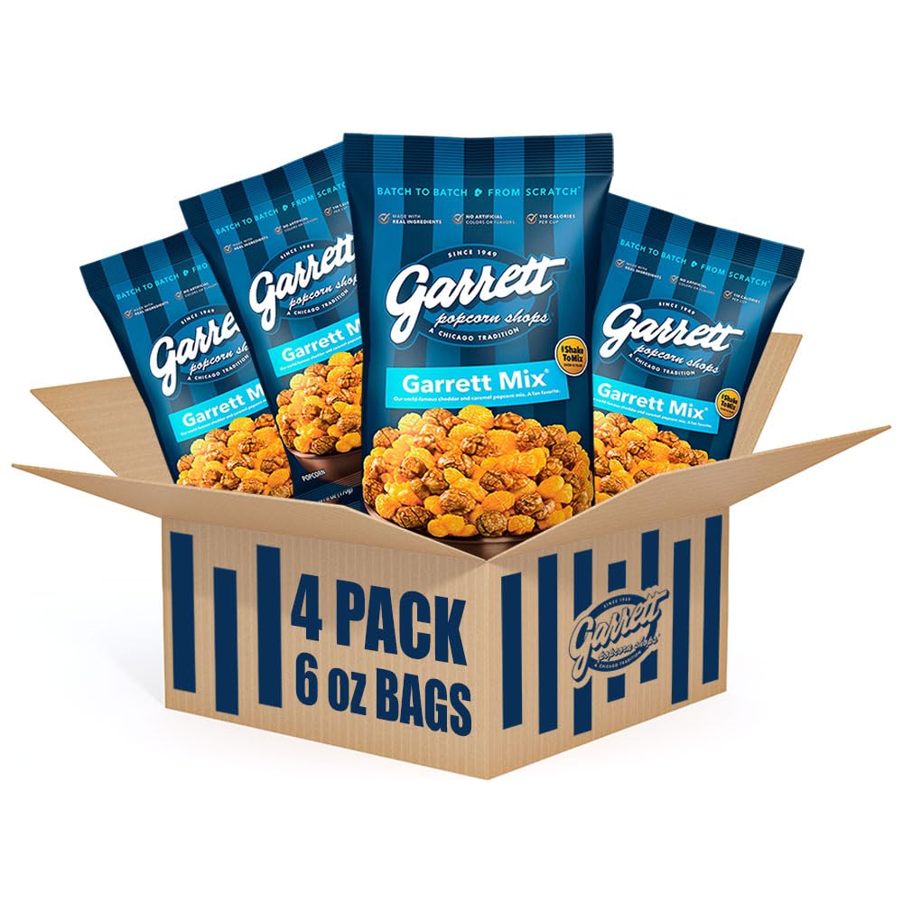 Garrett Popcorn Mix, 4 Ounce Bags, Pack of 6, Classic Chicago Style Cheese and Caramel Popcorn