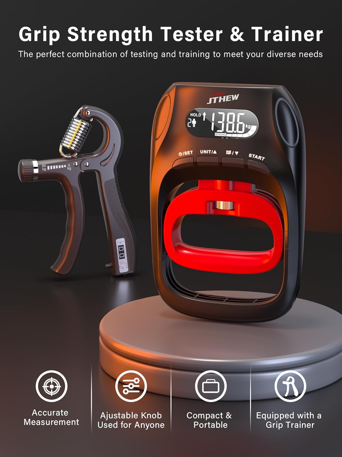 Grip Strength Tester & Trainer - 400lbs Capacity, Adjustable Resistance
