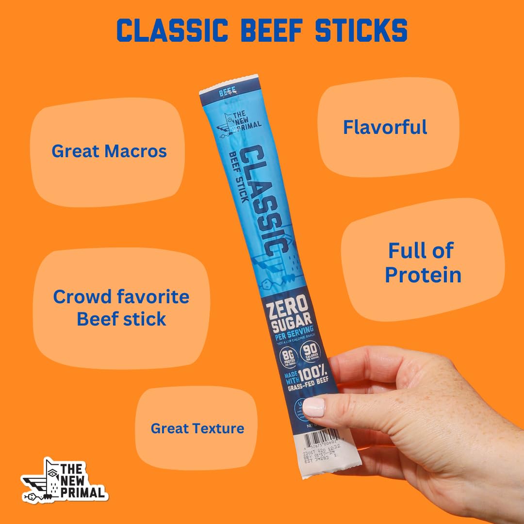 Grass Fed Beef Sticks, 20 Pack, 8g Protein, 90 Calories, Keto, Gluten Free, Sugar Free