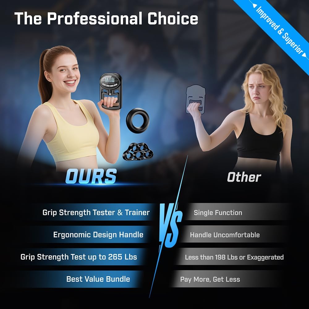 Hand Grip Strength Tester - Digital Grip Strengthener for Sports, Home, School