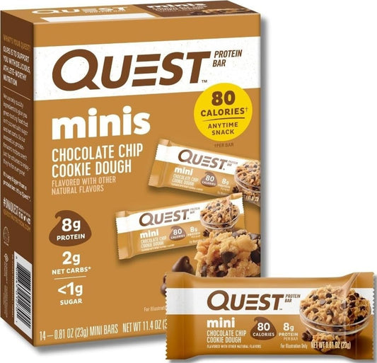 Quest Nutrition Mini Chocolate Chip Cookie Dough Protein Bars, 14 Count, Gluten Free
