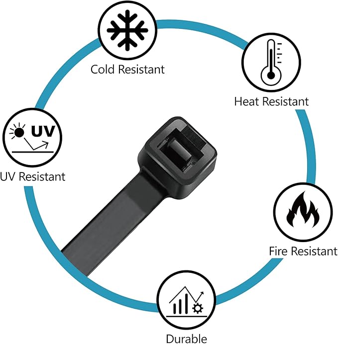 Zip Ties Assorted Sizes(4”+6”+8”+12”), 400 Pack, Black Cable Ties, UV Resistant Wire Ties by ANOSON