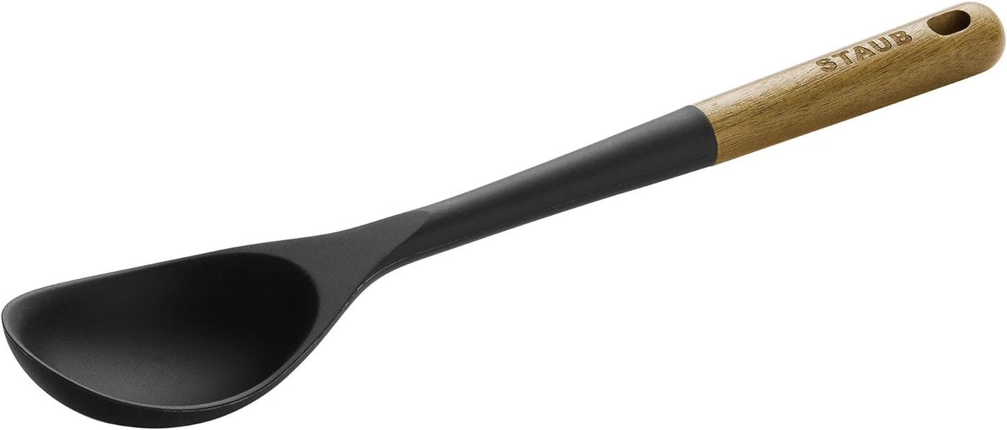 Staub Silicone with Wood Handle Cooking Utensil, Multi-function Spatula Spoon | BPA Free Silicone Cooking Spoon, Heat-resistant Silicone Head, Durable Acacia Wood Handle. Safe for All Cookware Surfaces.