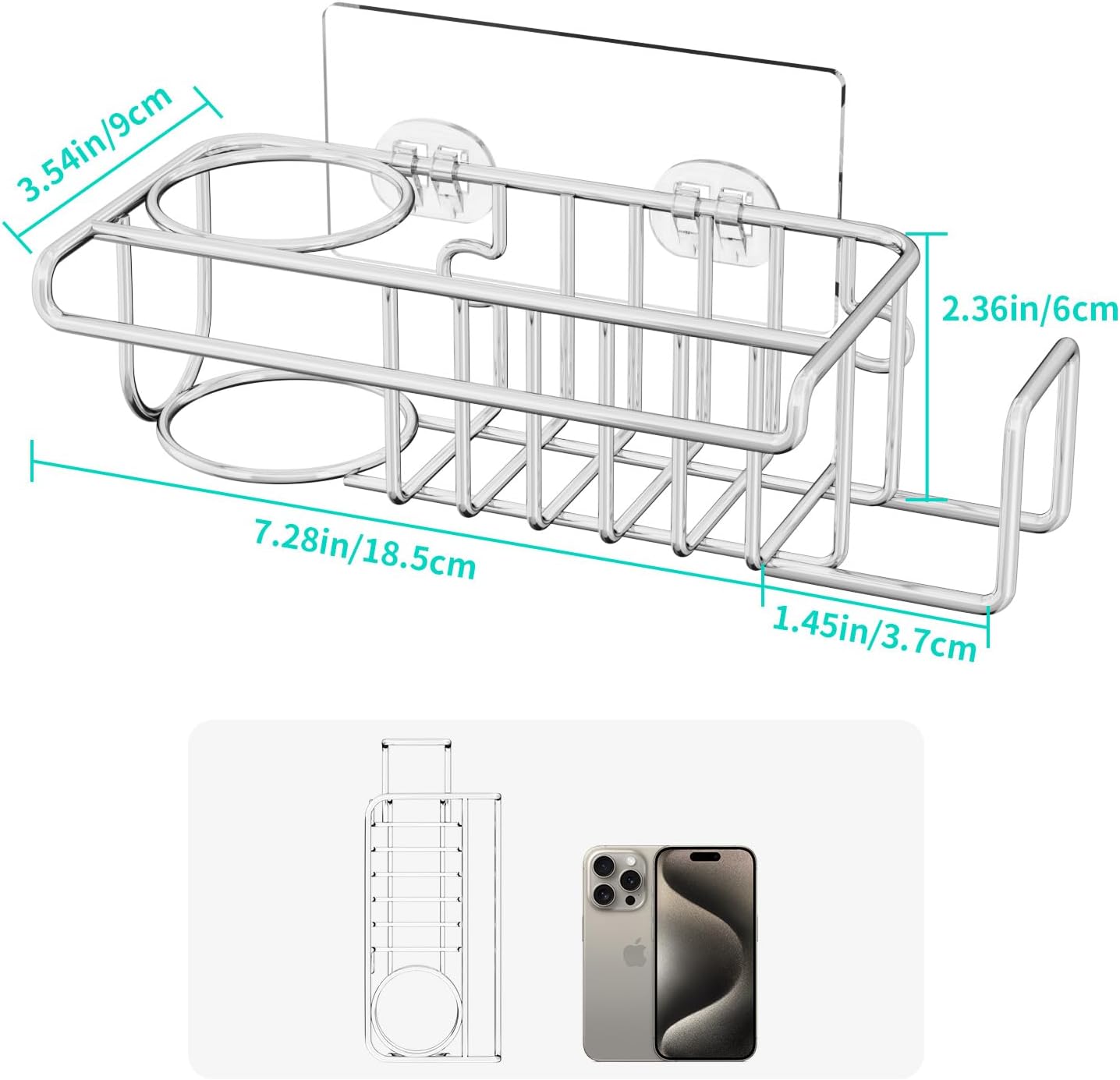 HapiRm 4 in 1 Sink Caddy Sponge Holder, SUS304 Stainless Steel Kitchen Brush Holder and Dish Cloth Hanger, Kitchen Organizers and Storage Essentials - Silver