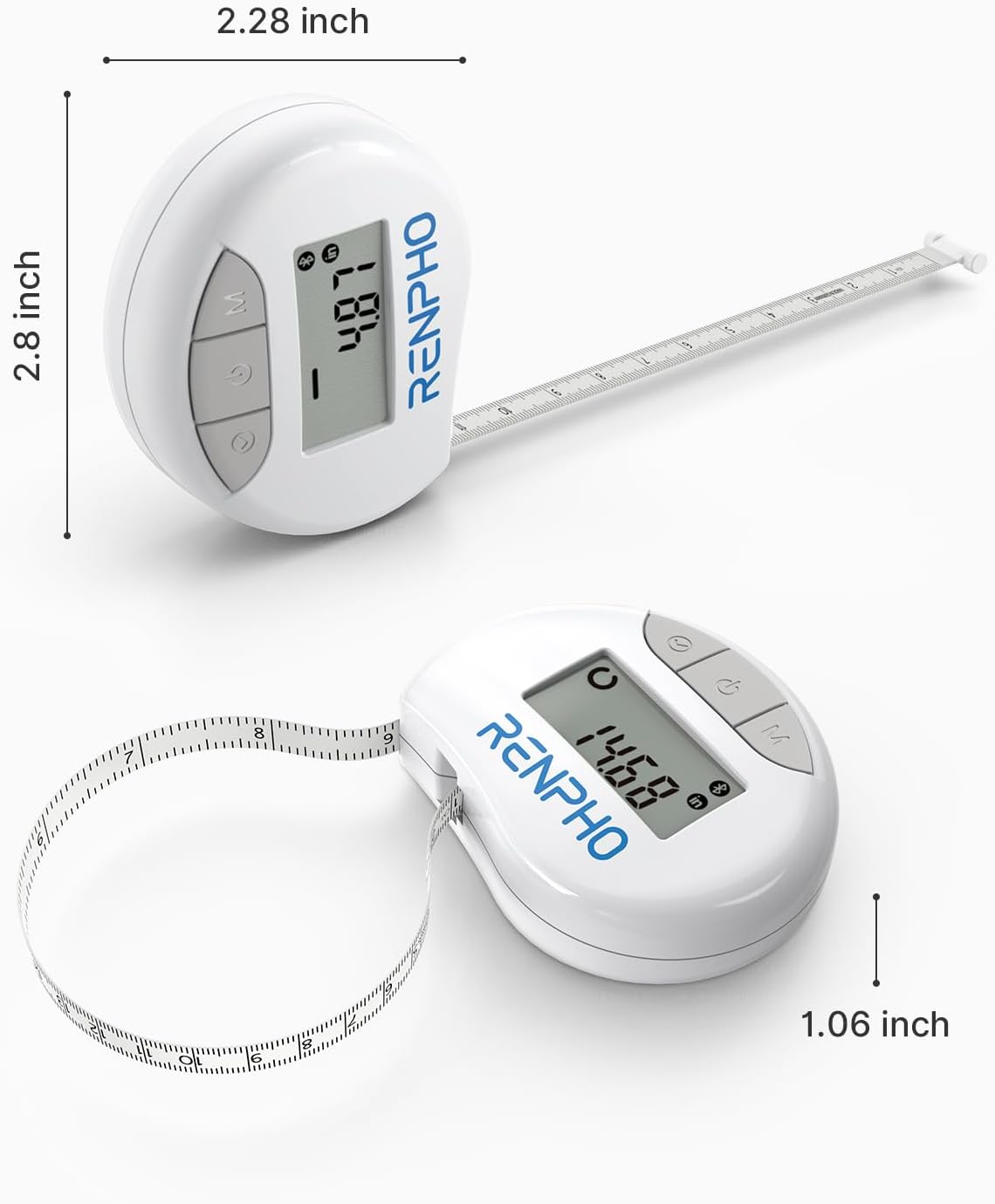 RENPHO Bluetooth Body Measuring Tape, 60in/150cm, White