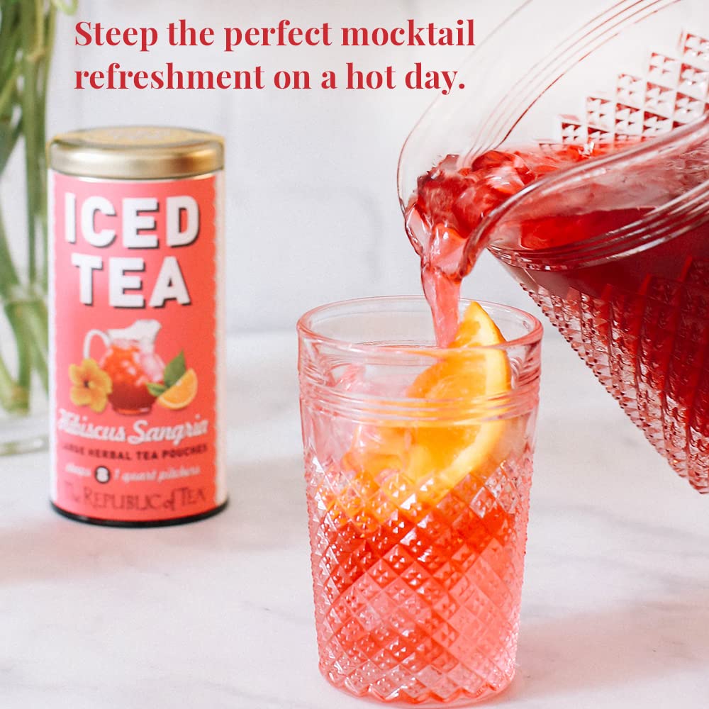 Hibiscus Sangria Iced Herbal Tea, 8 Large Quart-Sized Pouches, Naturally Caffeine Free