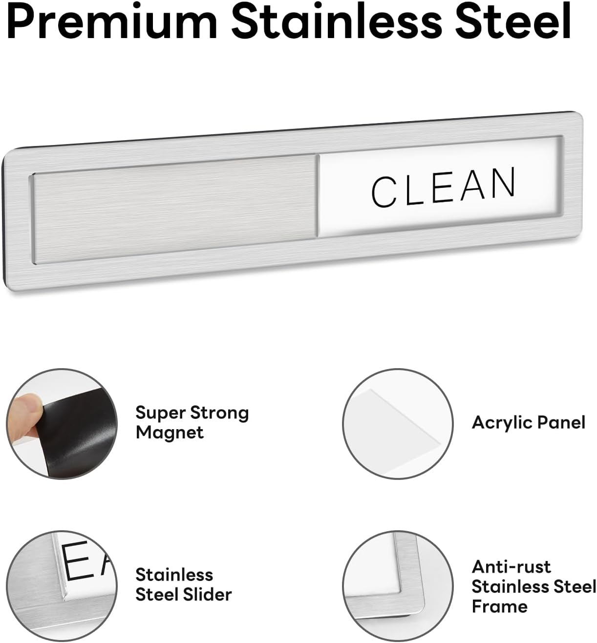 KitchenTour Dishwasher Magnet Clean Dirty Sign, Premium Stainless Steel Clean Dirty Magnet for Dishwasher Funny, Strong Magnet Non-Scratch Dishwasher Sign Kitchen Decor and Accessories