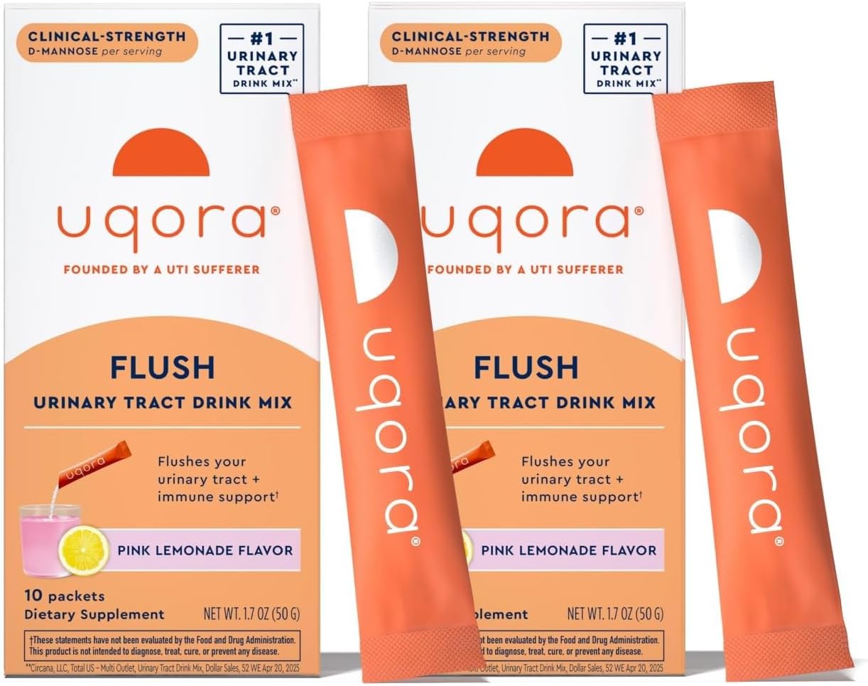 Uqora Flush - Urinary Tract* with D-Mannose, Vitamin C, Vitamin B6, Potassium, Magnesium & Calcium - Gluten-Free & Vegan - Pink Lemonade Flavor - 10 Packets (1 Pack)