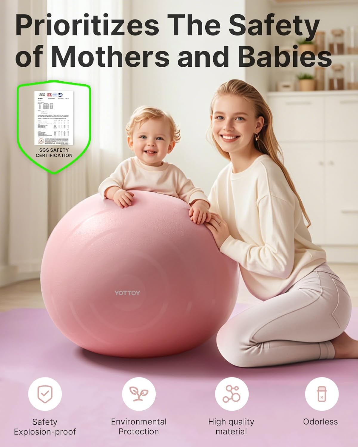 YOTTOY Anti-Burst Exercise Ball, 2000lb Capacity, Thick Workout Ball