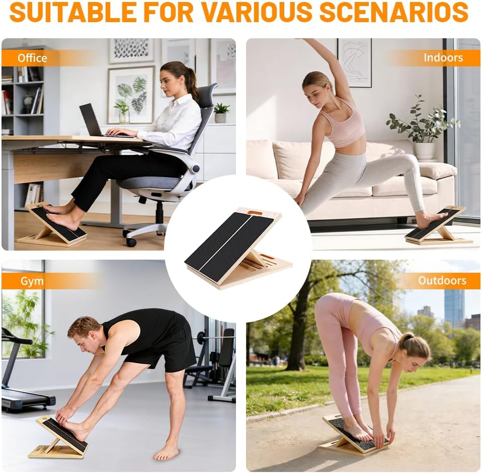 Adjustable Wooden Slant Board - 5-Angle Foldable Calf Stretcher & Squat Wedge for Home Gym