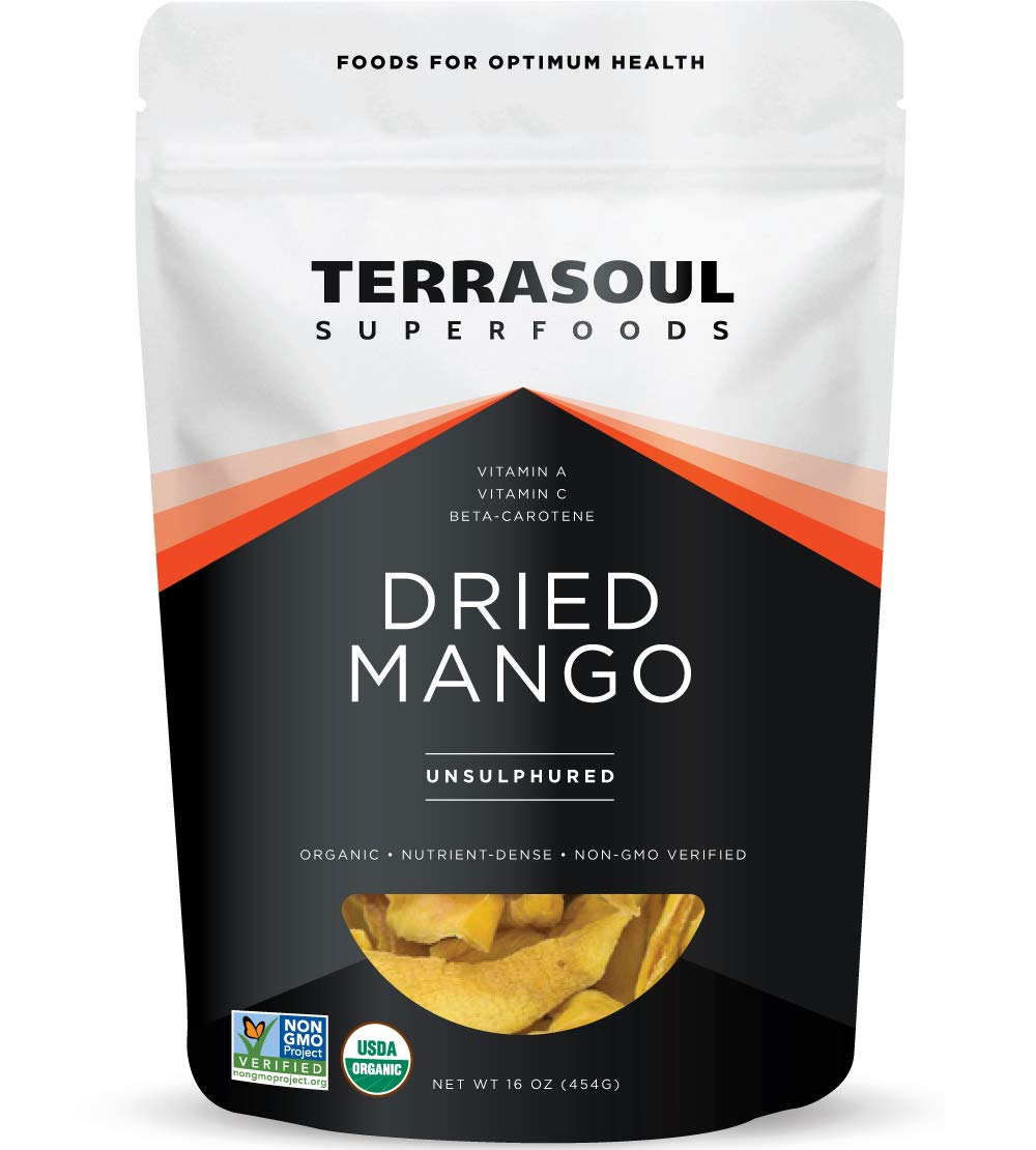 Terrasoul Superfoods Organic Dried Mango Slices, 16 Oz, No-Added Sugar, Gluten-Free, Vegan