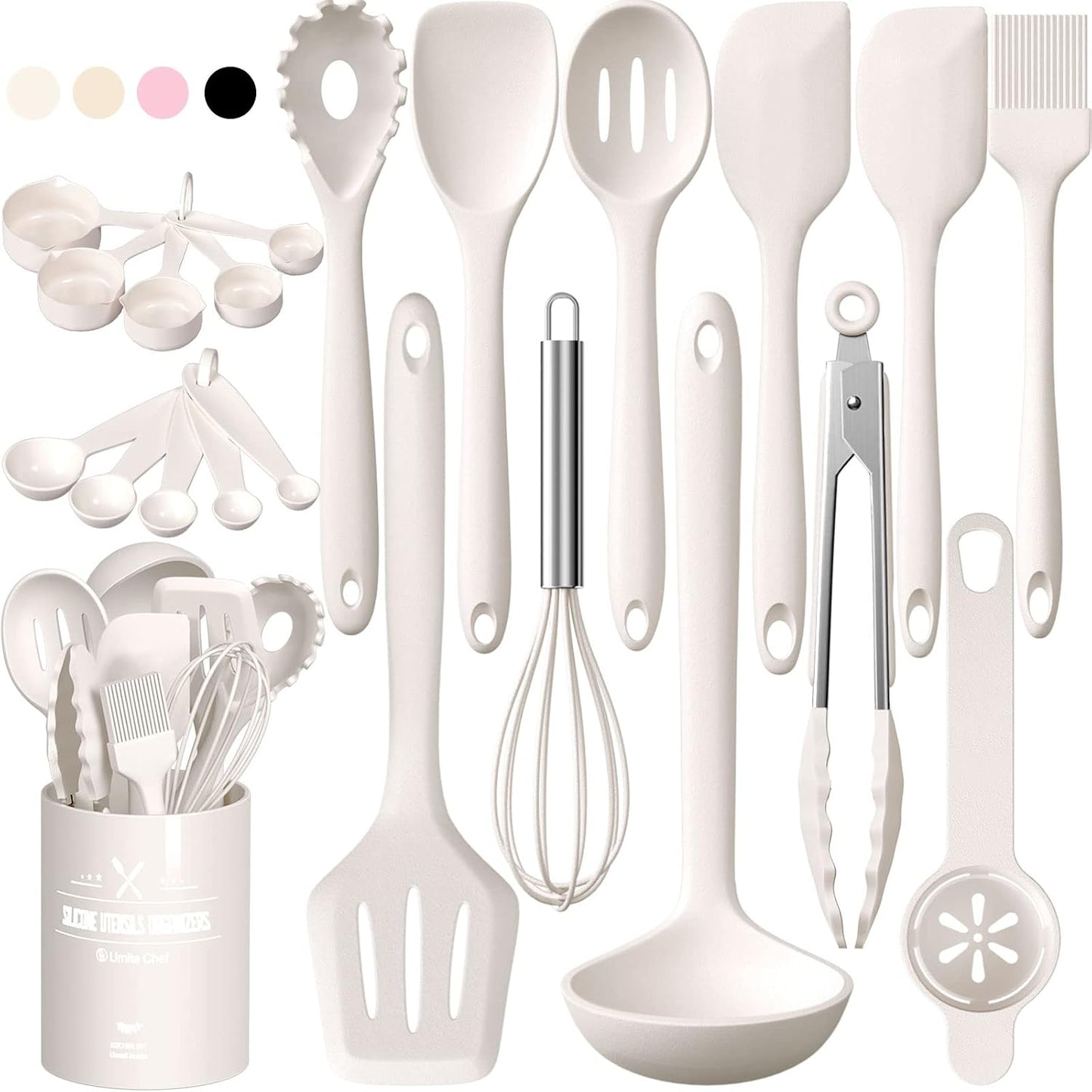 Umite Chef 22-Piece Silicone Cooking Utensils Set, Heat Resistant & Dishwasher Safe Kitchen Tools, Non-Scratch Spatula Set for Nonstick Cookware (Pink)
