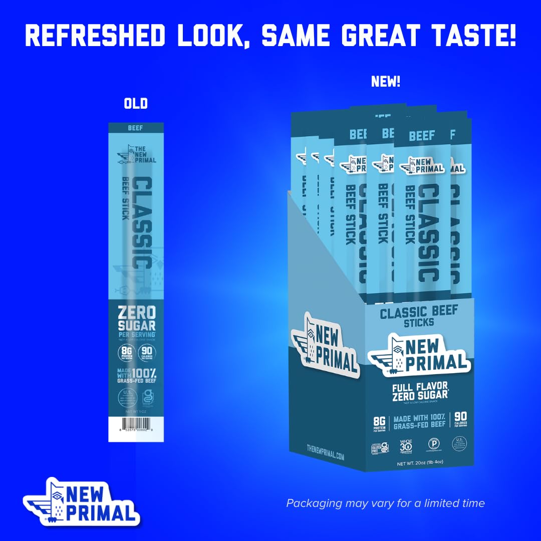 Grass Fed Beef Sticks, 20 Pack, 8g Protein, 90 Calories, Keto, Gluten Free, Sugar Free