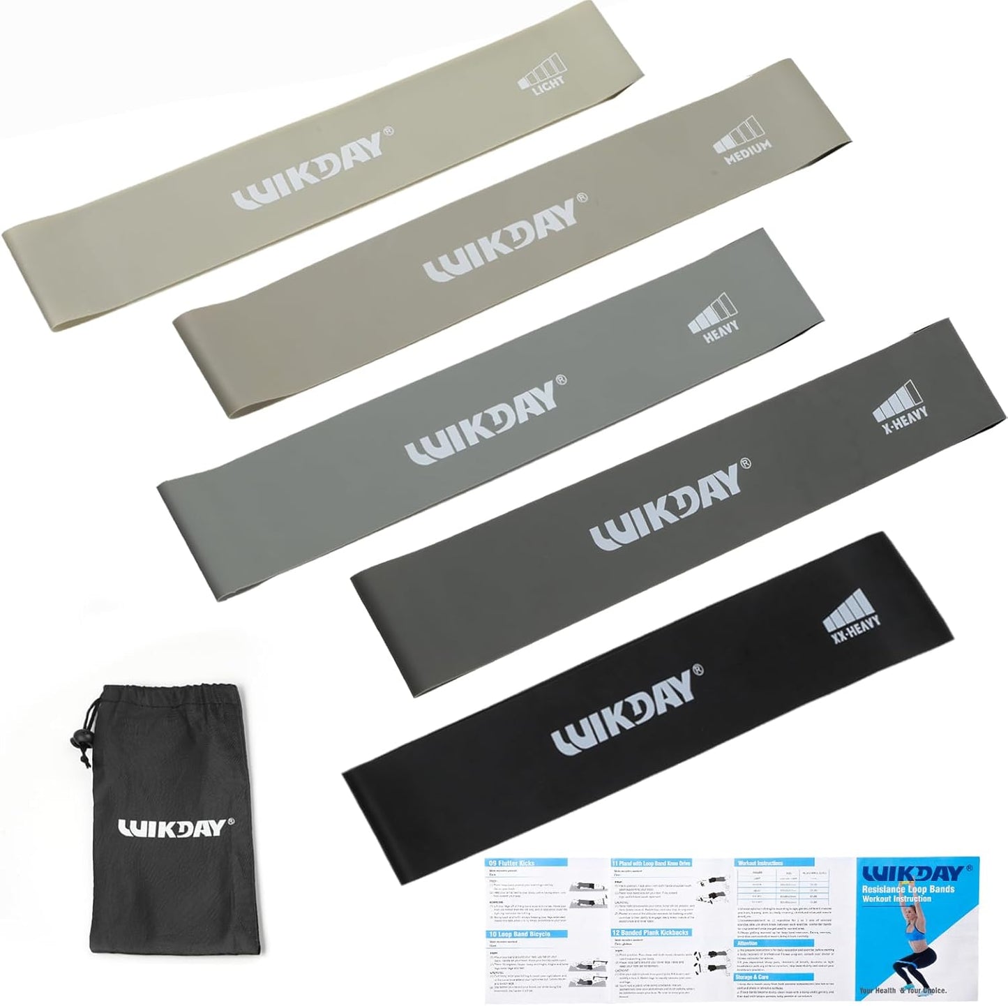 WIKDAY Resistance Bands Set of 5 for Men Women Exercise Loop Bands