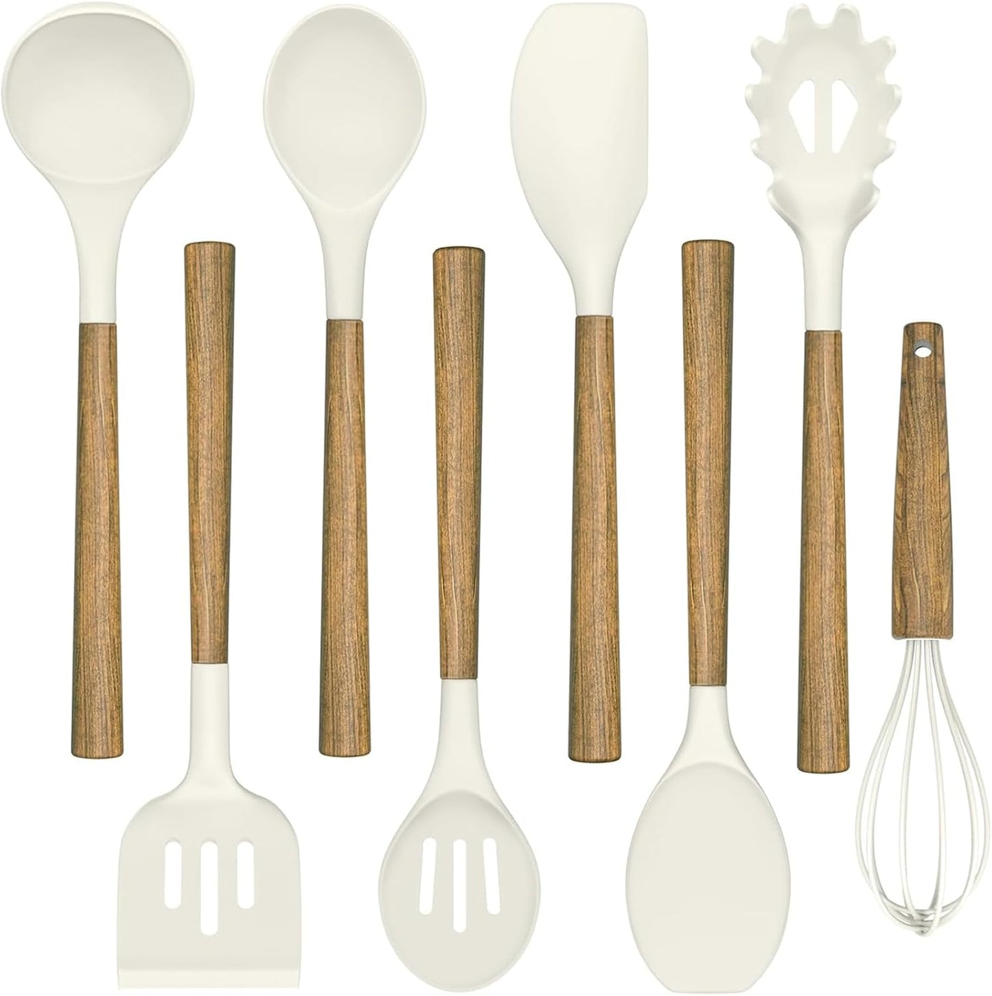 Silicone Cooking Utensil Set, Umite Chef 8-Piece Kitchen Utensils Set with Natural Acacia Wooden Handles,Food-Grade-Silicone Kitchen Gadgets Spatulas Set for Nonstick Cookware- Black