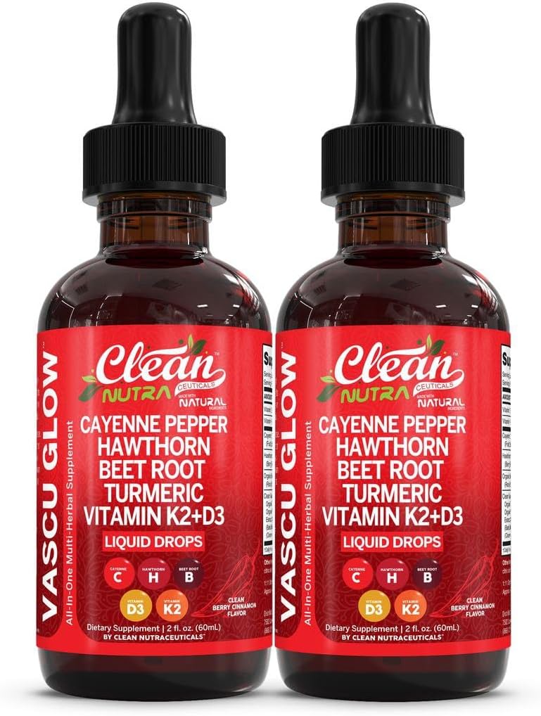 Clean Nutra Cayenne Pepper Drops Supplement Liquid + Hawthorn Berry, Vitamin D3 K2 Beet Root Powder, Ceylon Cinnamon, Turmeric Curcumin, Organic Panax Ginseng, Berberine Extract 1 Pack
