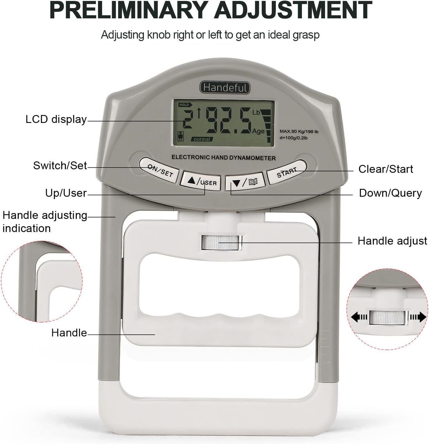 Handeful Grip Strength Tester Trainer - Dynamometer Handgrip Measurer