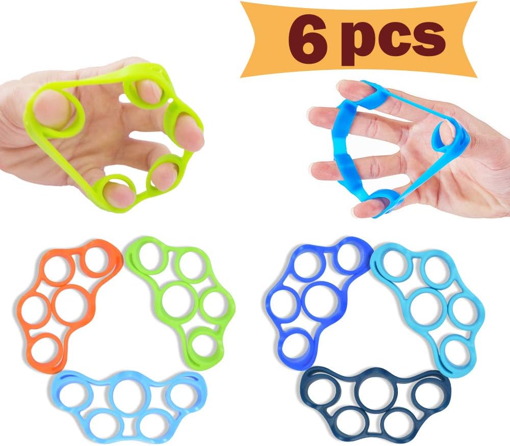 Hand Grip Strengthener, Finger Exerciser, 6-Pc Set, Silicone