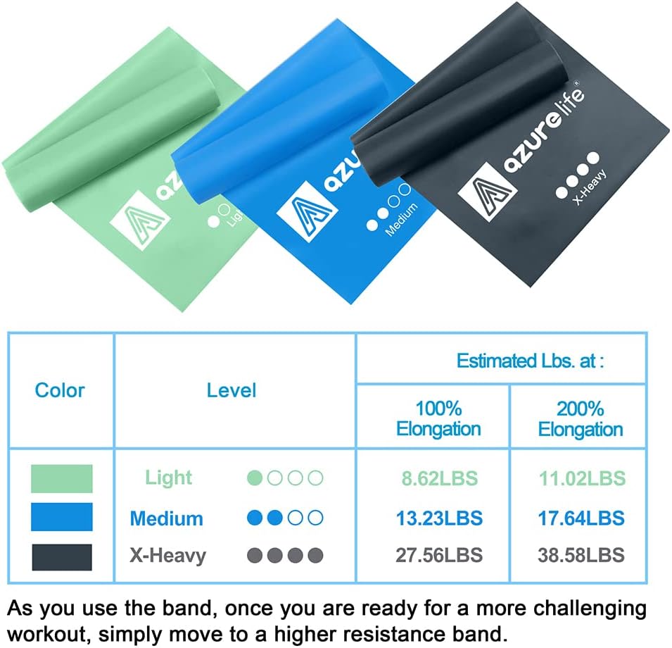 A AZURELIFE Resistance Bands - Latex-Free Exercise Bands for Strength Training, Yoga, Rehab
