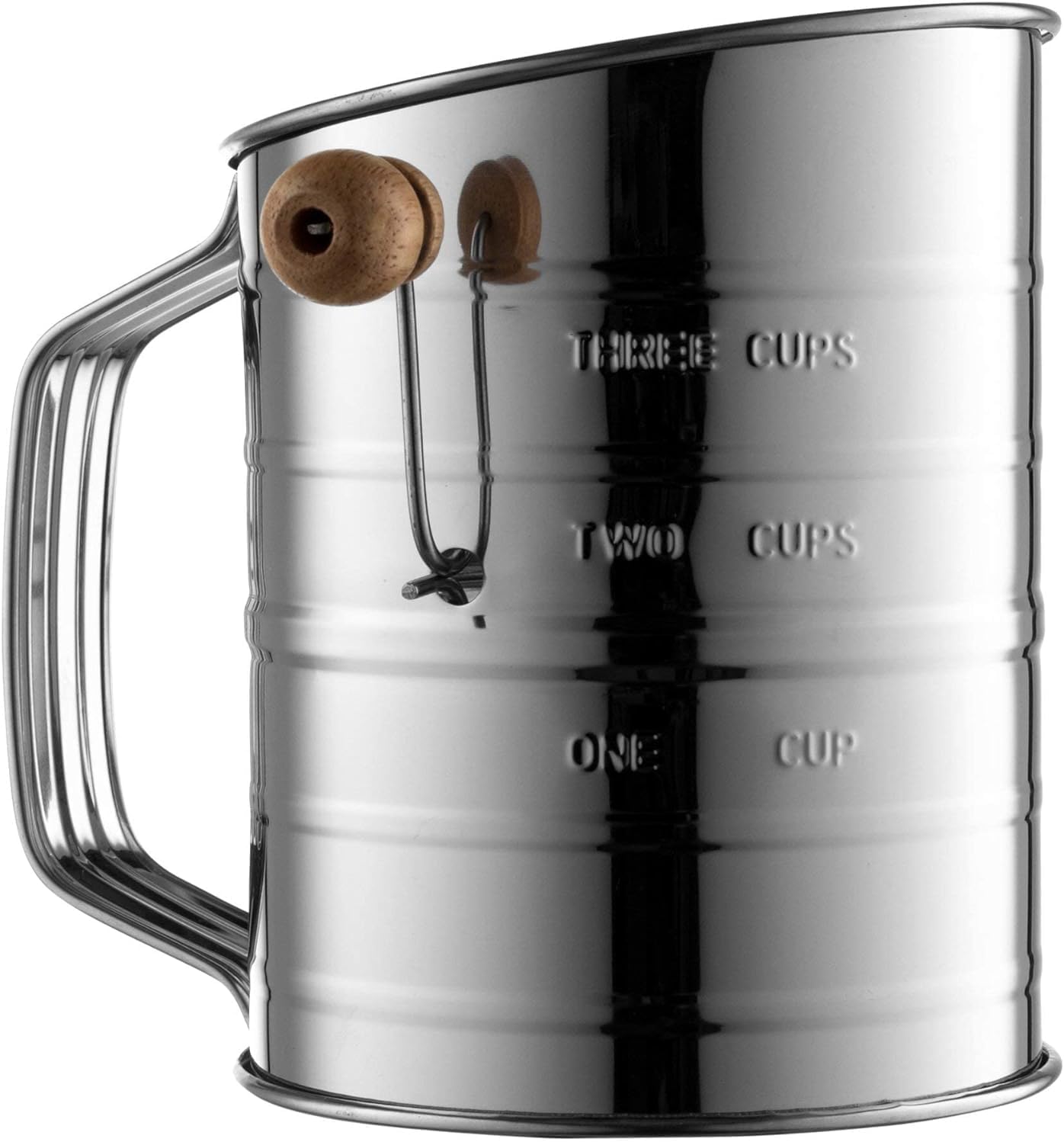 Bellemain 3 Cup Flour Sifter for Baking Fine Mesh Rotary Hand Crank with Loop Agitator for Quick Sifting, Flour Sifter Stainless Steel