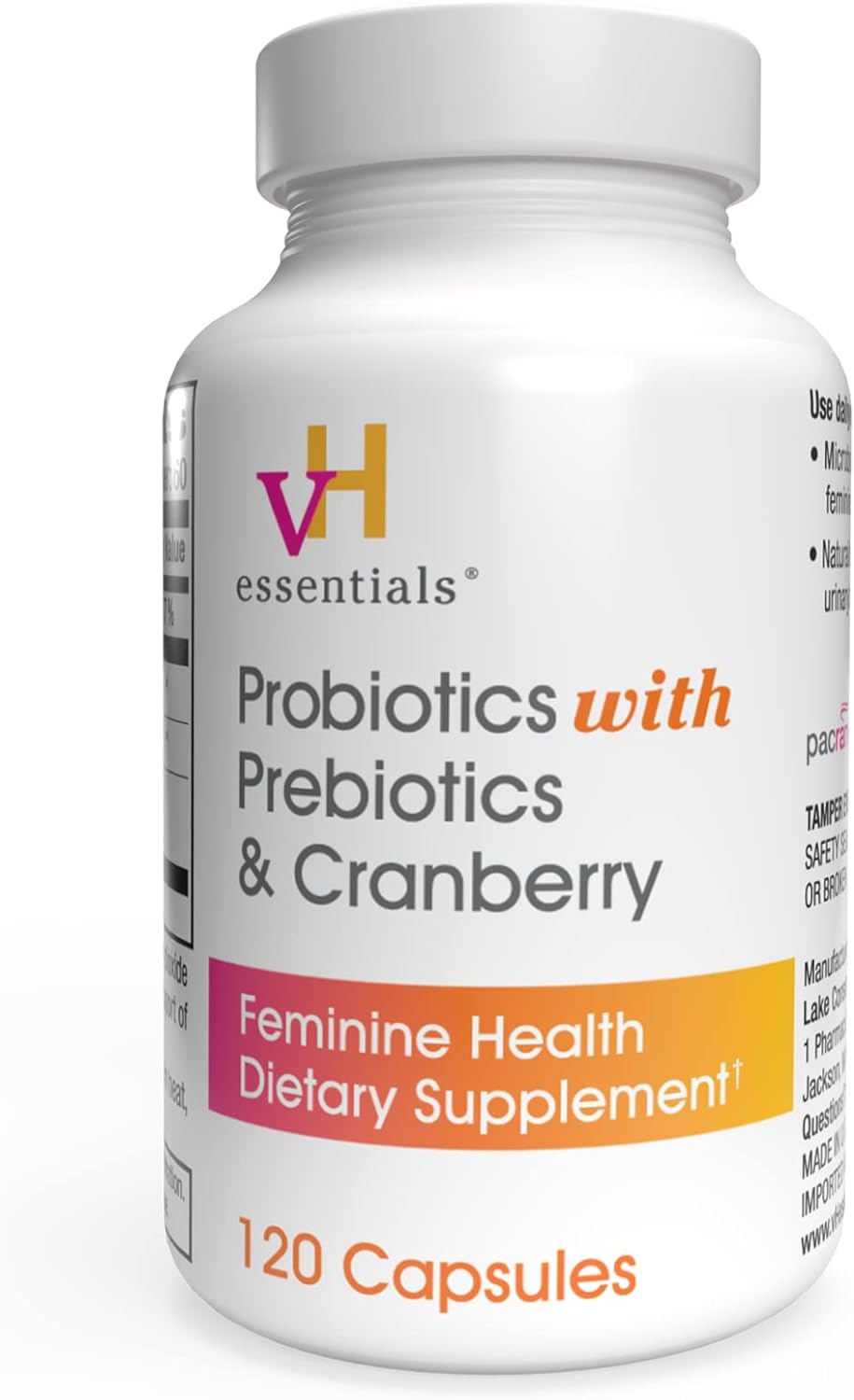 vH Essentials Probiotics for Women with Prebiotics, Cranberry & Vitamin C - 120 Capsules (60 Day Supply) -Probiotics Support Gut Balance, Health & Urinary Tract Health for Women