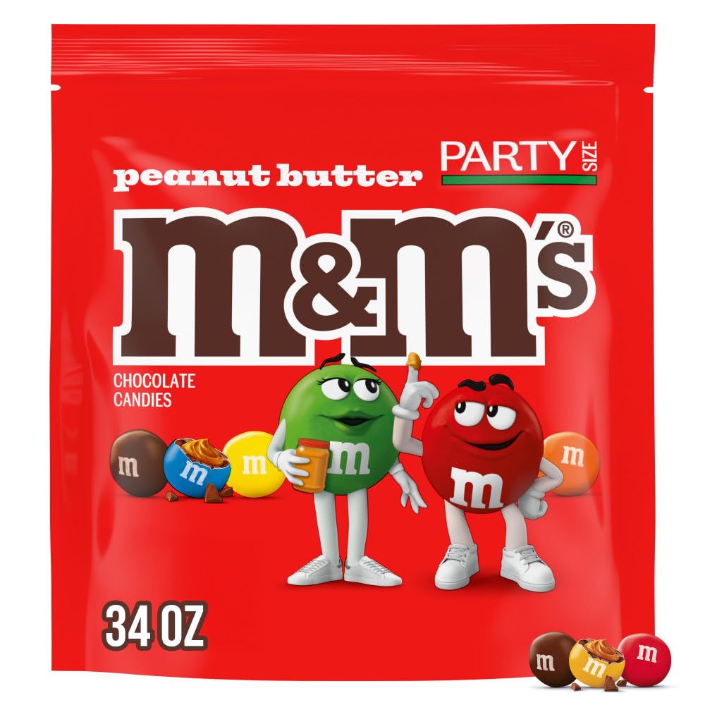 M&M'S Summer Peanut Butter, Chocolate Candy, Party Size, 34 oz Resealable Bulk Candy Bag