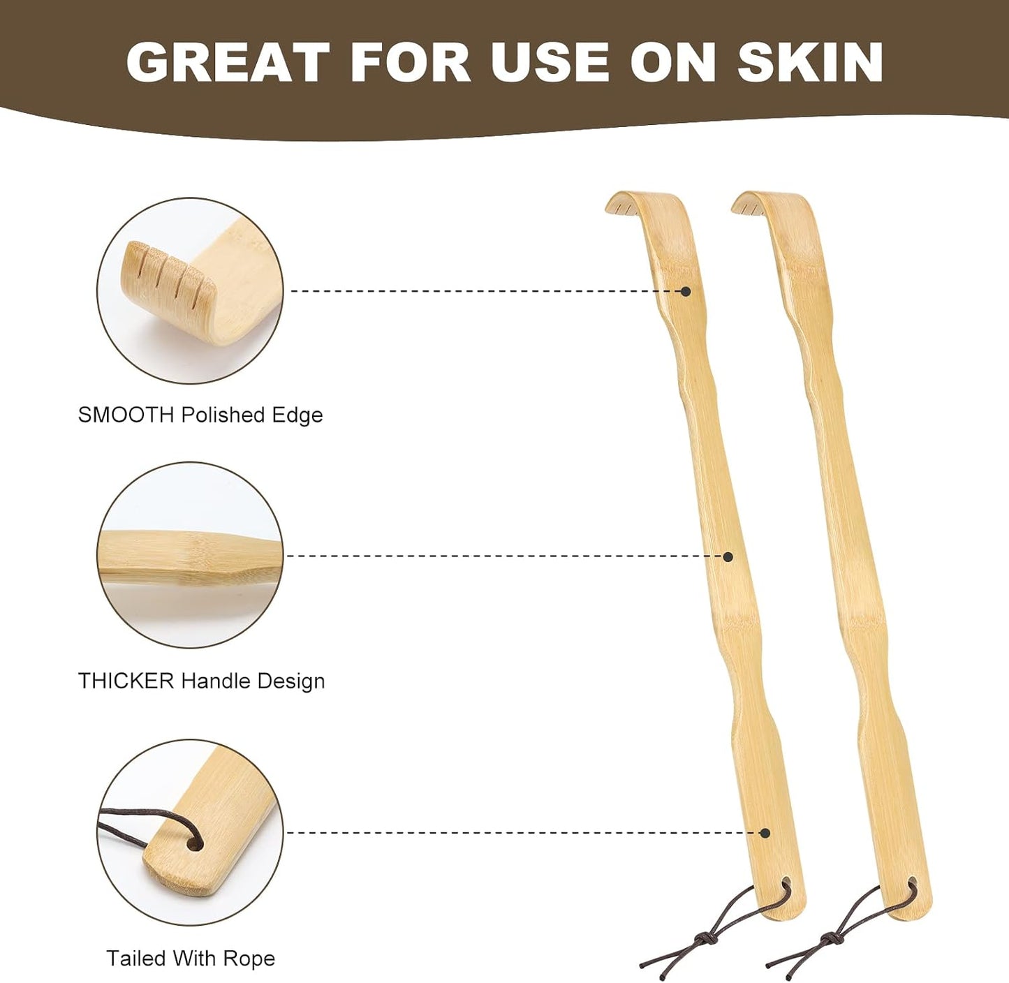 YIMICOO 2 Pack 17 Inch Long Wooden Bamboo Back Scratchers for Adults