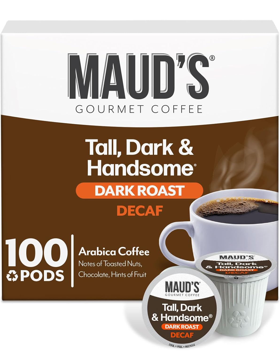 Maud's Decaf Dark Roast Coffee Pods, 100 count, Compatible with Keurig K Cups Maker