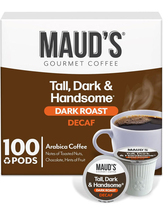 Maud's Decaf Dark Roast Coffee Pods, 100 count, Compatible with Keurig K Cups Maker