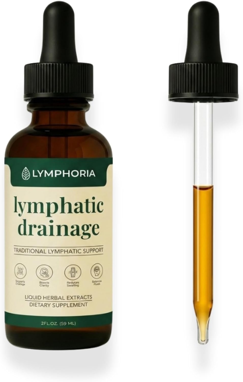 Lymphatic Drainage Drops for Bloat Relief & De-Puff – Cleavers, Red Clover, Stillingia Root & Prickly Ash Bark – Lymph Node Detox Cleanse, Fluid Retention – Alcohol-Free, Vegan, 2 Fl Oz