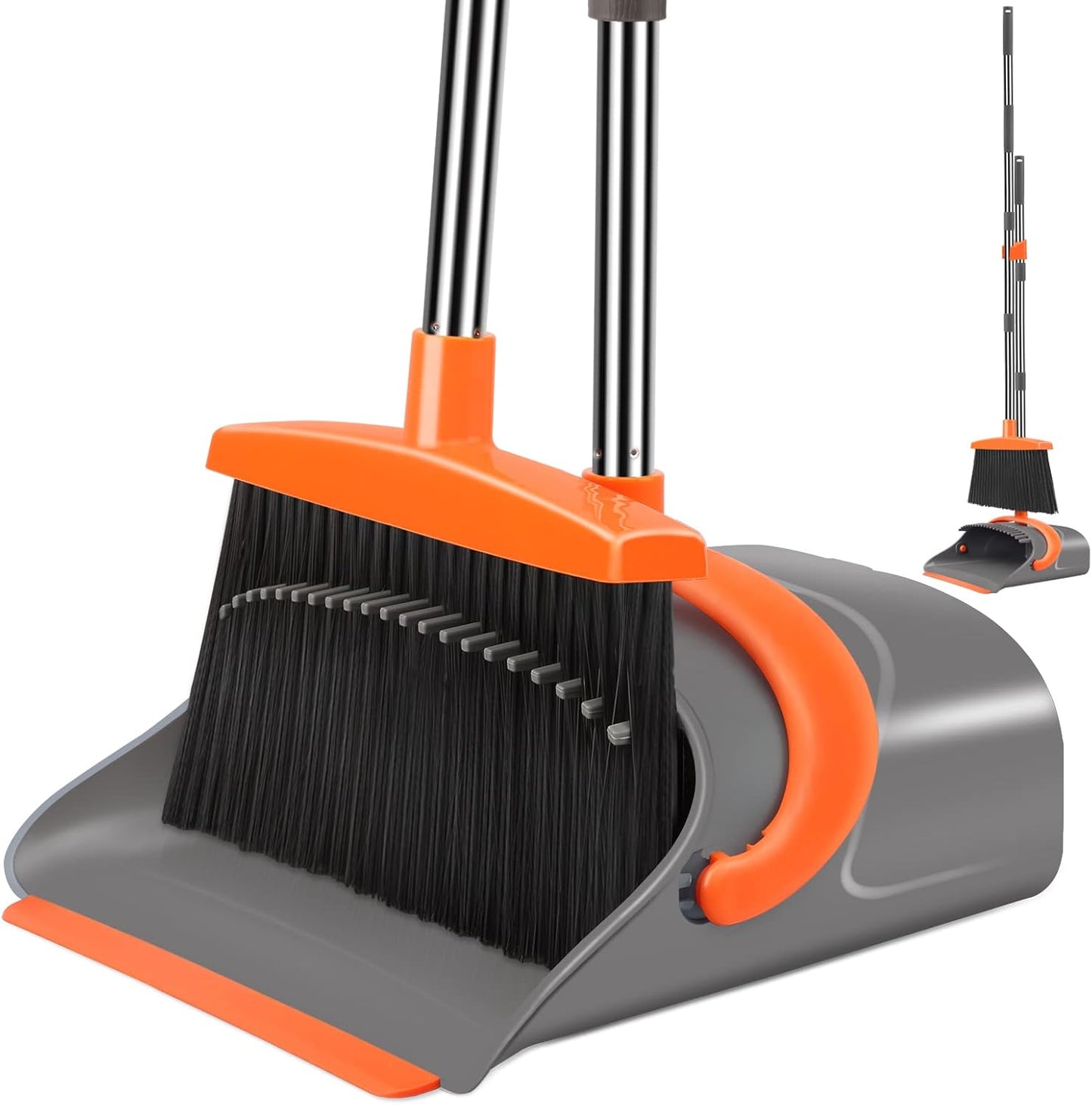 Ivandar Broom and Dustpan Set for Home, Dust pan with Long Handle, Broom with Dustpan Combo Set, for Home Kitchen Room Office Lobby Floor Use Upright Stand Up Sweeping (Gray&Green)