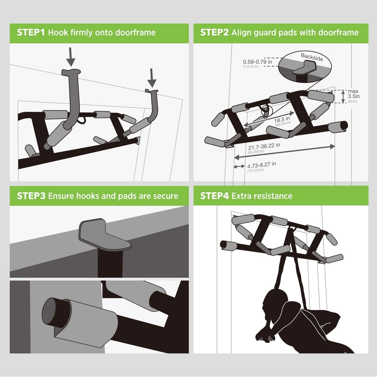 KAKICLAY Upgrade Multi-Grip Pull Up Bar with Smart Hooks