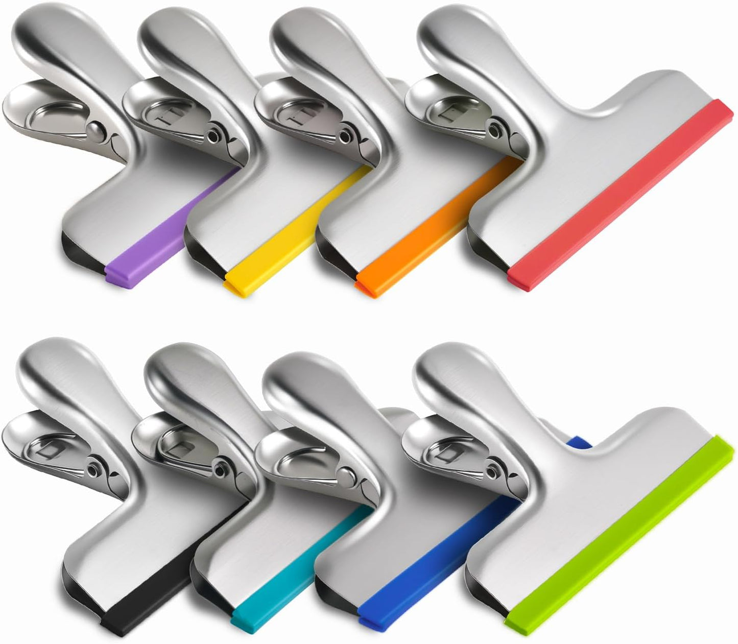 HOUSE AGAIN 12 Pack Stainless Steel Chip Bag Clips Covered with Silicone - NO More Sharp Edges - Color Coded for Food Bags - Air Tight Seal, Heavy Duty for Kitchen and Office, 3 Inches