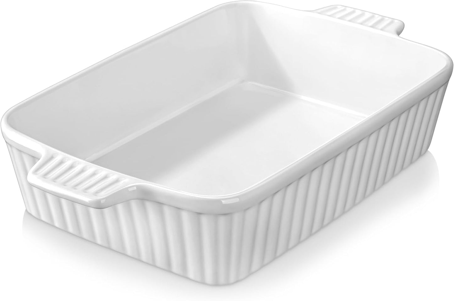 MALACASA 4.4QT Ceramic Casserole Dishes for Oven, 9x13 Baking Dishes, White | Rectangular Lasagna Pan with Handles, Ceramic Baking Dish, Deep Roasting Pan, Microwave and Dishwasher Safe, Wedding Gift