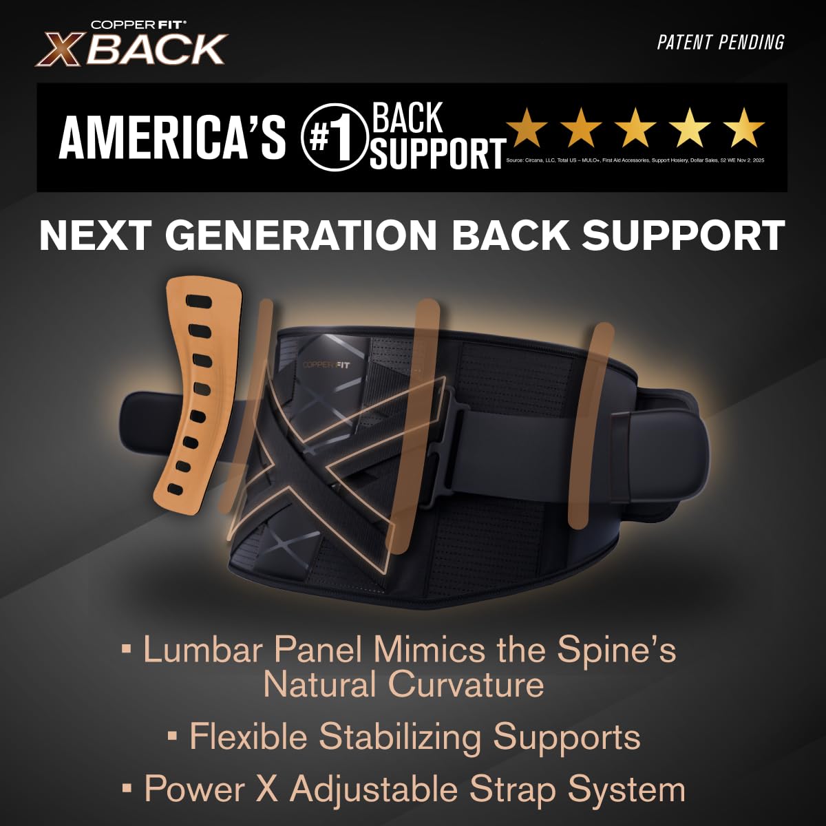 Copper Fit X-Back Brace for Lower Back Pain and Lumbar Support - Adjustable and Breathable Design