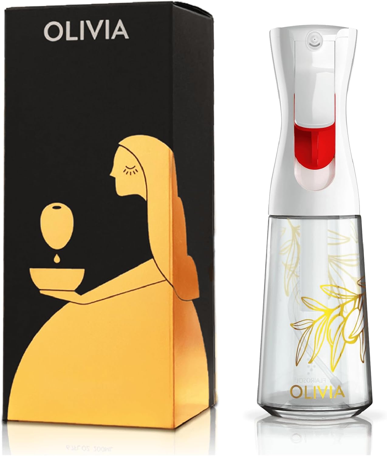FLAIROSOL OLIVIA SIGNATURE Oil Sprayer for Cooking, 200ml Glass, Green/Gold | Portion control mist for air fryer, salad, BBQ, refillable & reusable, fine mist olive oil kitchen sprayer, anti-drip