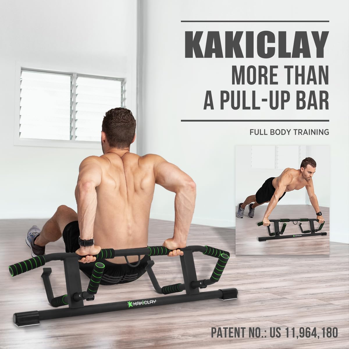 KAKICLAY Upgrade Multi-Grip Pull Up Bar with Smart Hooks - USA Patent, Warranty