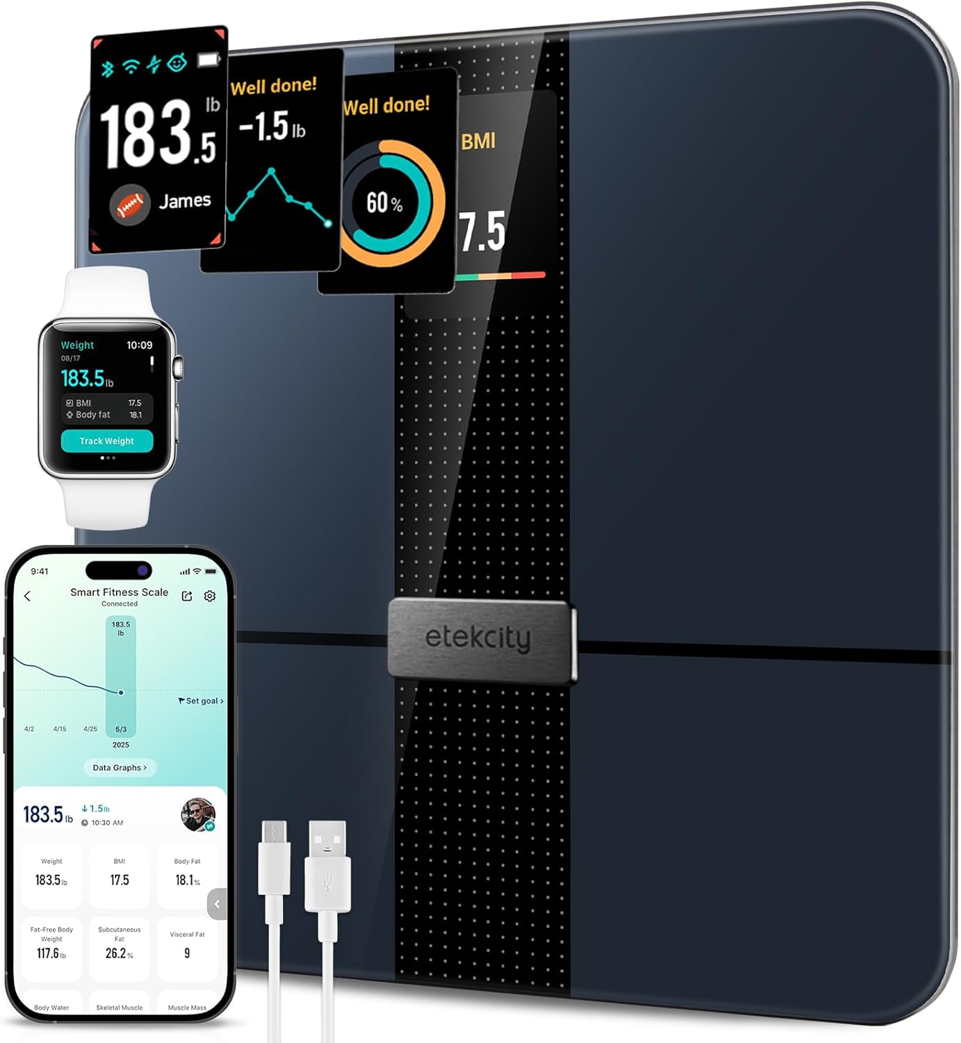 Etekcity Smart Scale: Body Fat, Muscle Mass, BMI, Apple Health