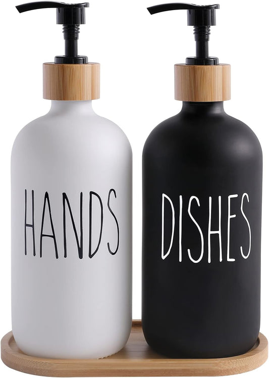 MOMEEMO Soap Dispenser Set, Black & White | Contains Hand and Dish Soap Dispenser, Suitable for Kitchen Decor