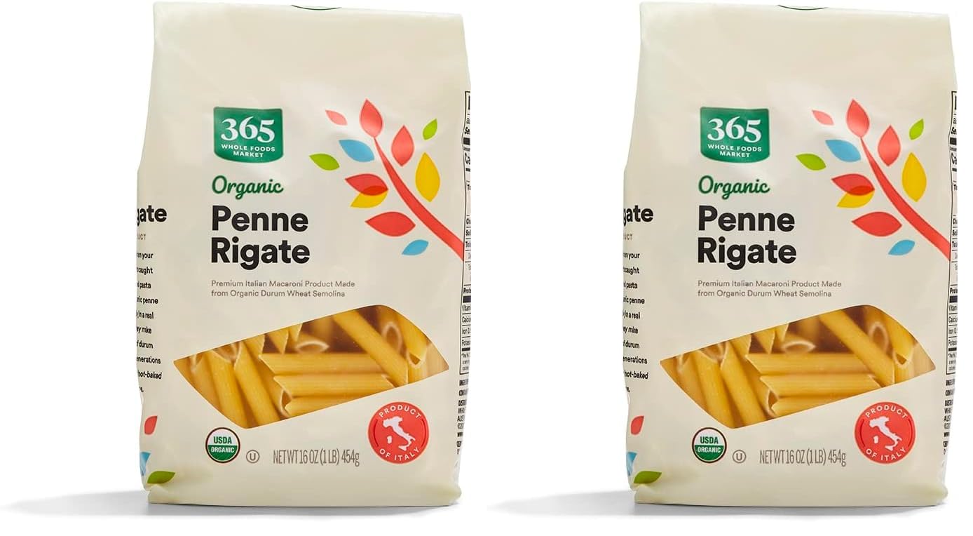 365 Organic Penne Rigate Pasta, 16 Ounces, Italian Durum Wheat Semolina, Made in Italy