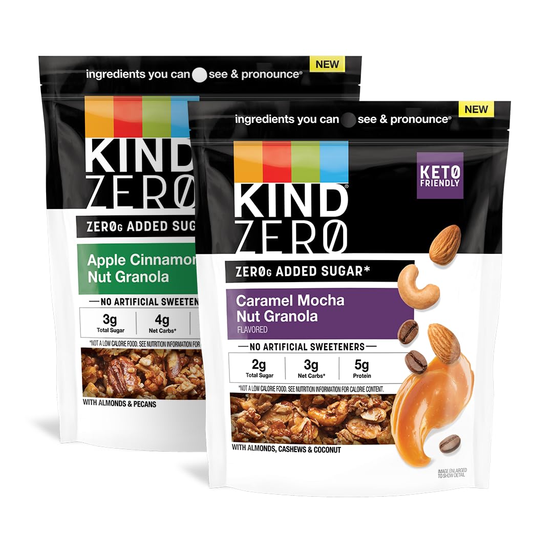 KIND Zero Added Sugar Granola Variety Pack, 2 Count, Gluten Free, 8oz, Keto Friendly