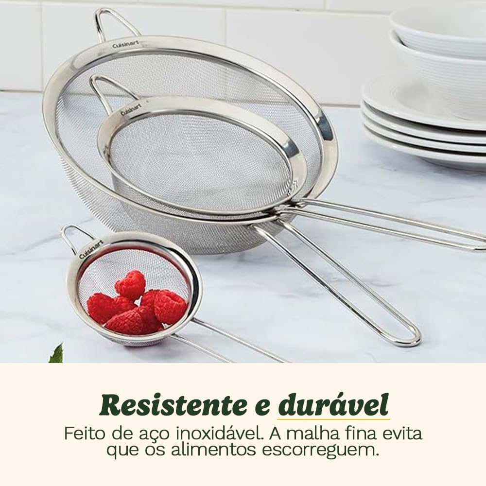 Cuisinart Mesh Strainers, Stainless Steel, Dishwasher Safe, 3-Count | CTG-00-3MS, fine mesh kitchen strainers in 3 sizes, can be used as a pasta strainer, rice strainer, spaghetti strainer