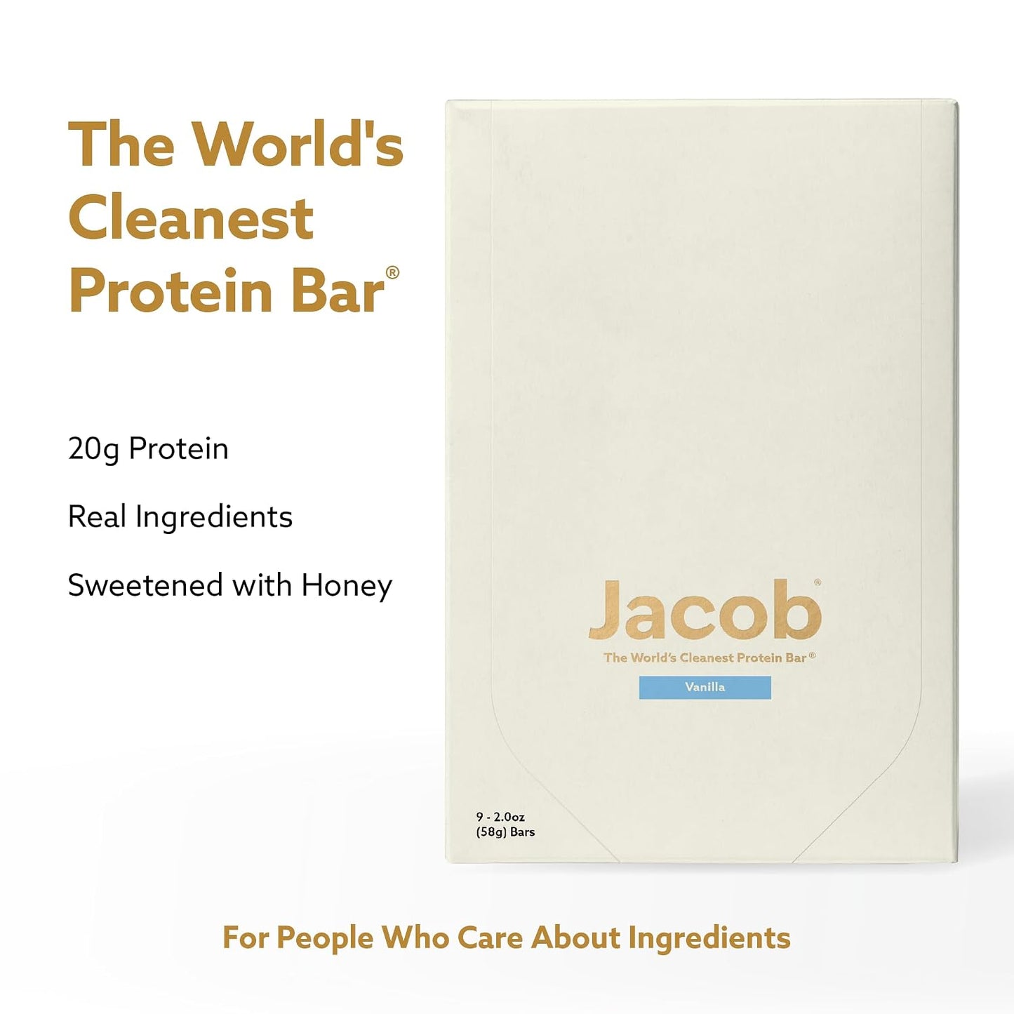 Jacob Bar, 9-count Vanilla Protein Bars with 20g Grass-Fed Protein