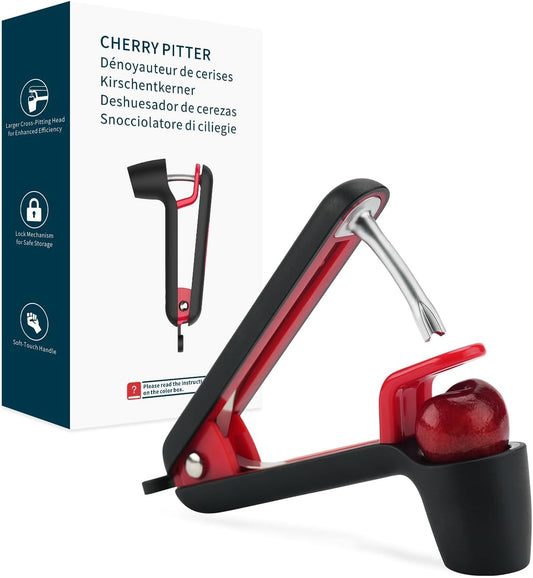 KITCHENDAO Cherry Pitter Tool, Cherry Core Remover | Larger Cross-Pitting Head, Safety Lock, Non-Slip Soft-touch Handle, Dishwasher Safe