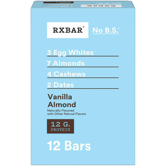 RXBAR Vanilla Almond Protein Bars, 12 Count, 22oz Box, Gluten Free, High Protein Snack