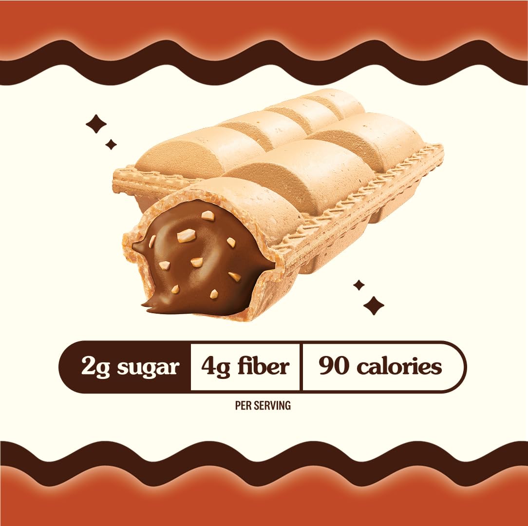 Low-calorie vegan chocolate hazelnut wafer sticks with hazelnut cream filling, 12 pack