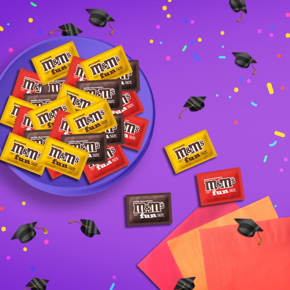 M&M'S Milk Chocolate, Peanut & Peanut Butter Fun Size Variety Pack, Party Size, 19.41 Oz Bulk Candy Bag