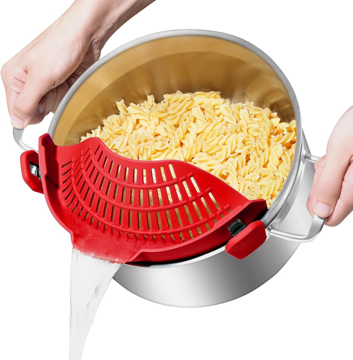 AUOON Clip On Strainer Silicone for All Pots, Standard 8.86 x 3.55in, Black | Food-grade BPA-free, Fits Pots Pans Bowls, Dishwasher Safe, for Pasta Noodles Vegetable Fruits, Space-saving Kitchen Gadget